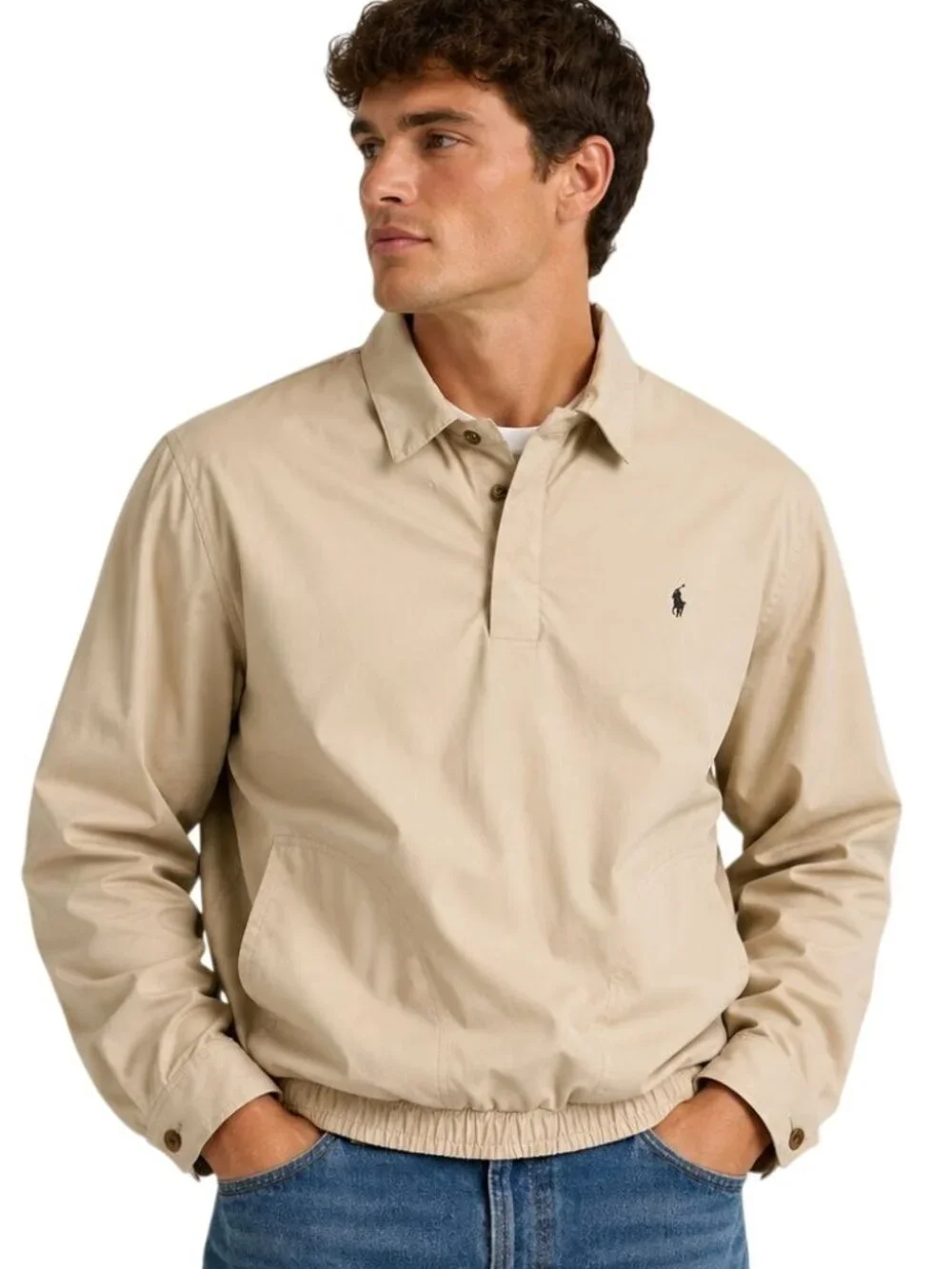 POLO GOLF Ralph Lauren Beige Pullover Lightweight 1/4 Button Jacket Medium